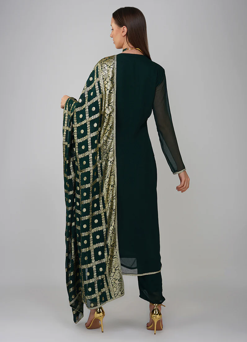 Dark Green Georgette Jacqaurd Suit Set - Image 5