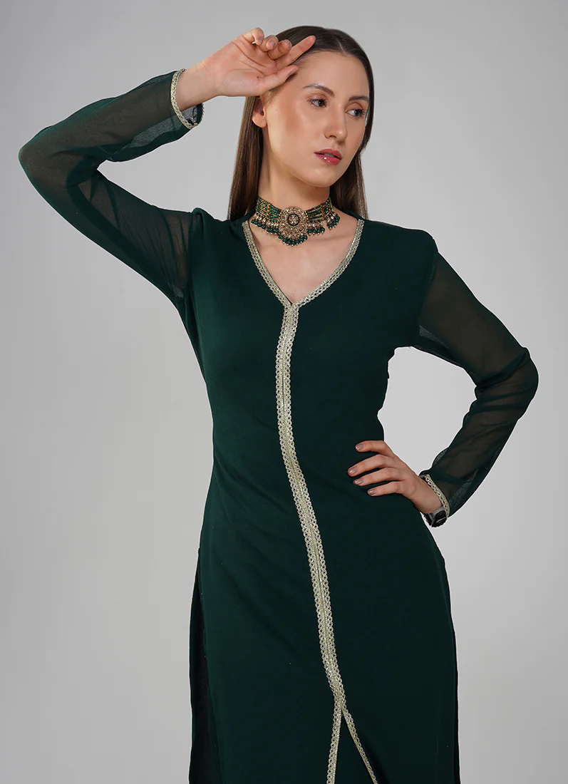 Dark Green Georgette Jacqaurd Suit Set - Image 6