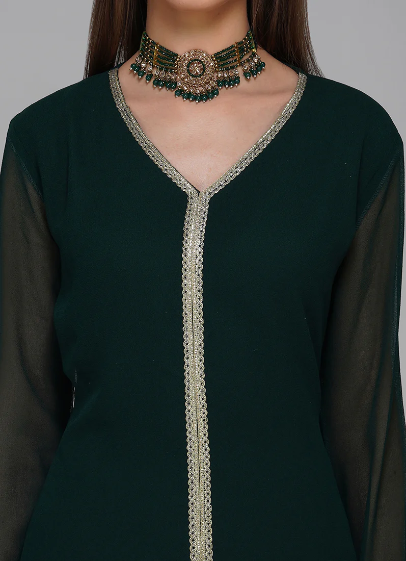 Dark Green Georgette Jacqaurd Suit Set - Image 7