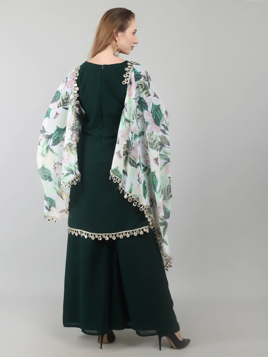 Dark Green Georgette Printed Dupatta Suit Set - Image 7