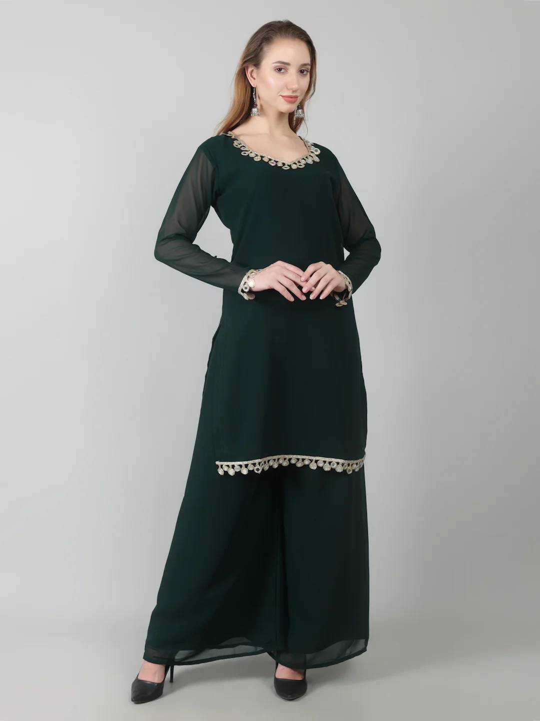 Dark Green Georgette Printed Dupatta Suit Set - Image 9