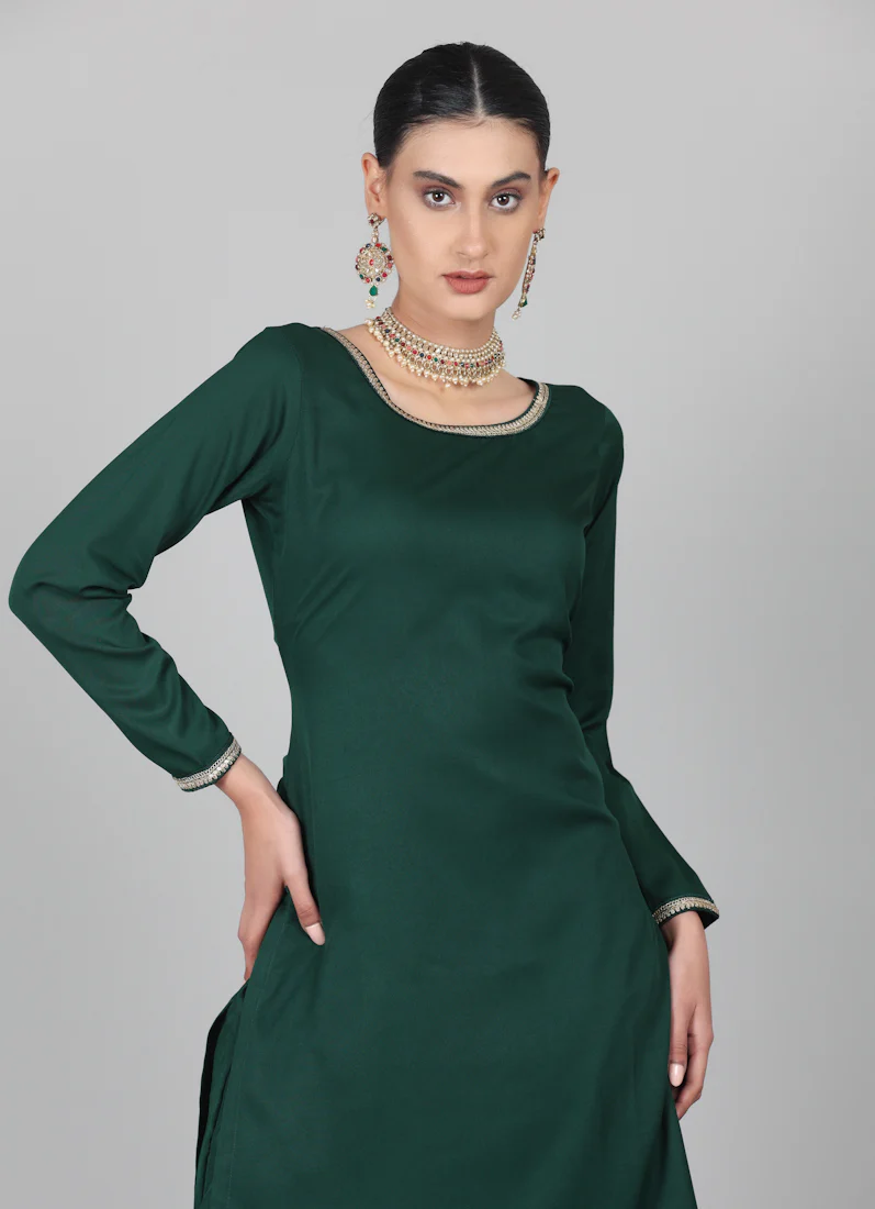 Dark Green Multicolour Printed Dupatta Suit Set - Image 4