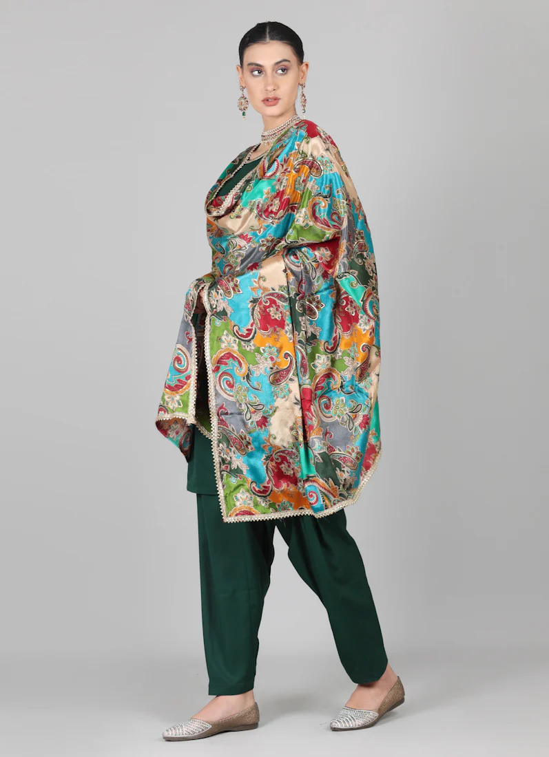 Dark Green Multicolour Printed Dupatta Suit Set - Image 6