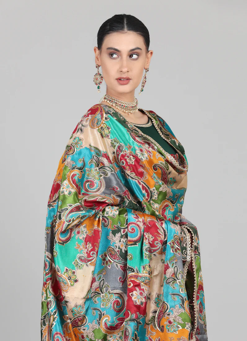 Dark Green Multicolour Printed Dupatta Suit Set - Image 7