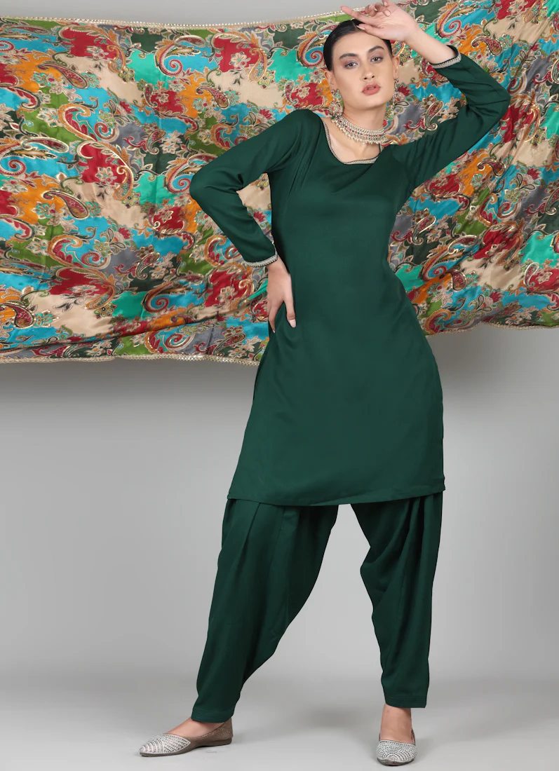 Dark Green Multicolour Printed Dupatta Suit Set - Image 9