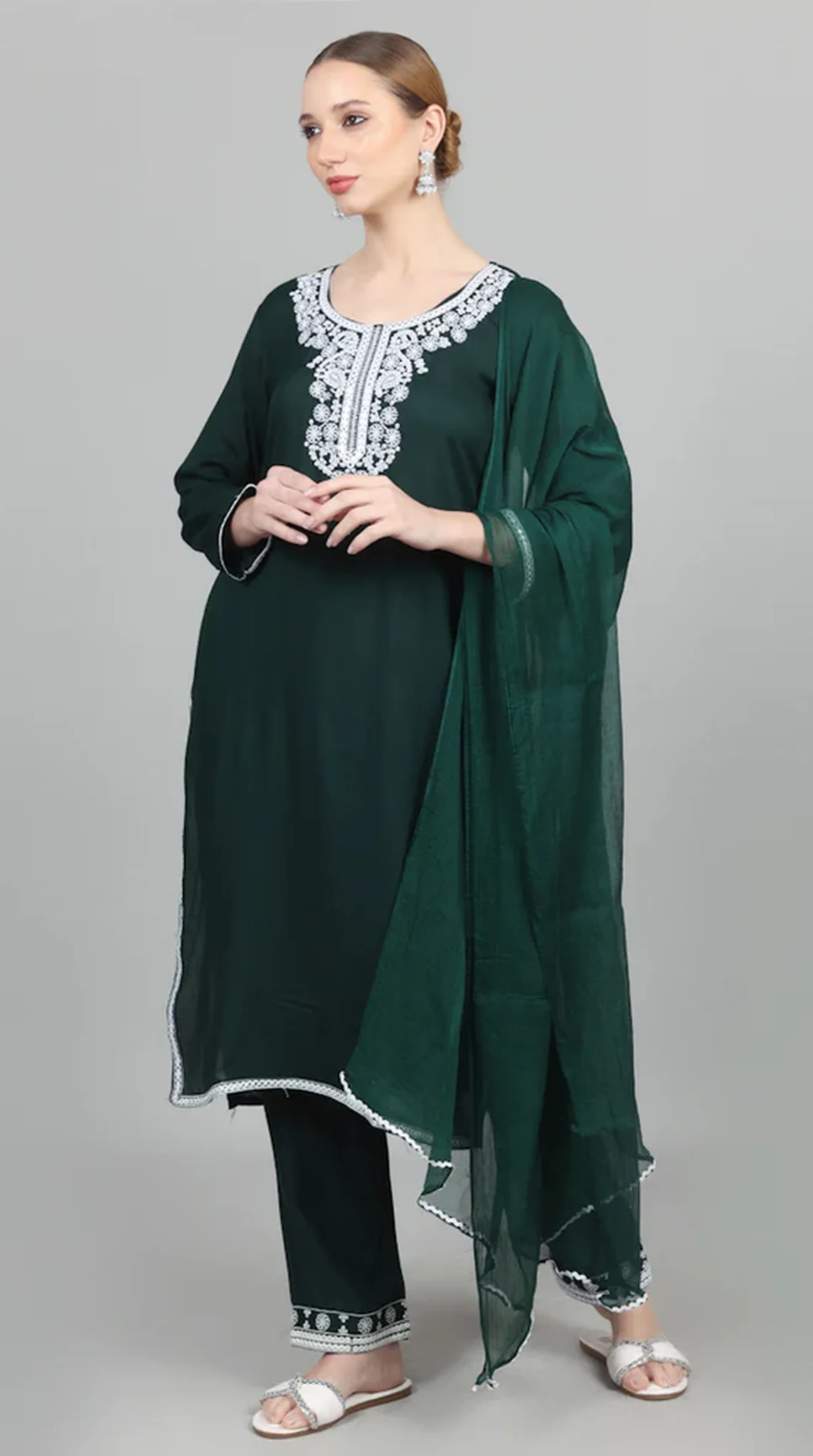 Dark Green Thread Embroidered Suit Set - Image 2