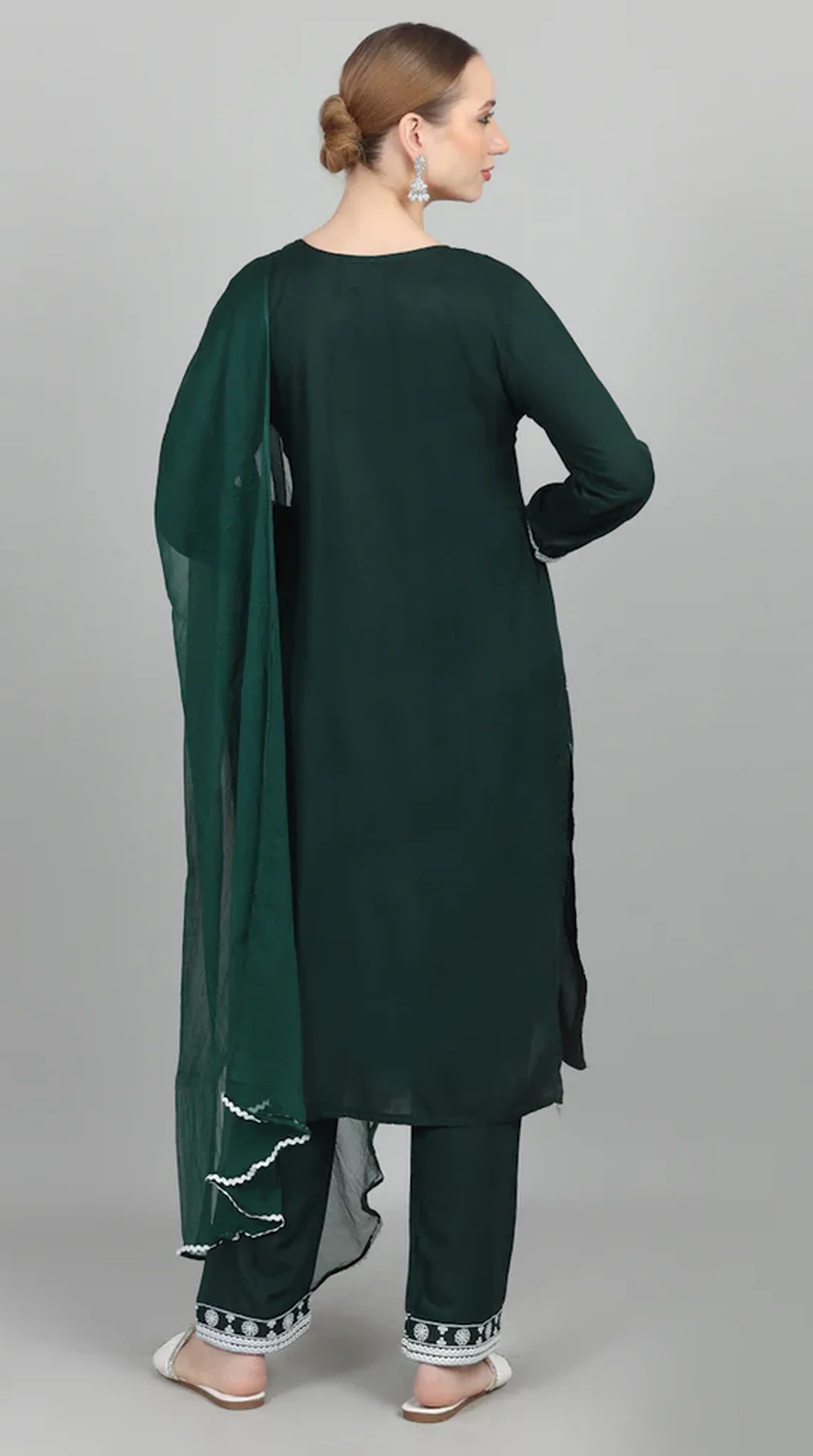 Dark Green Thread Embroidered Suit Set - Image 4