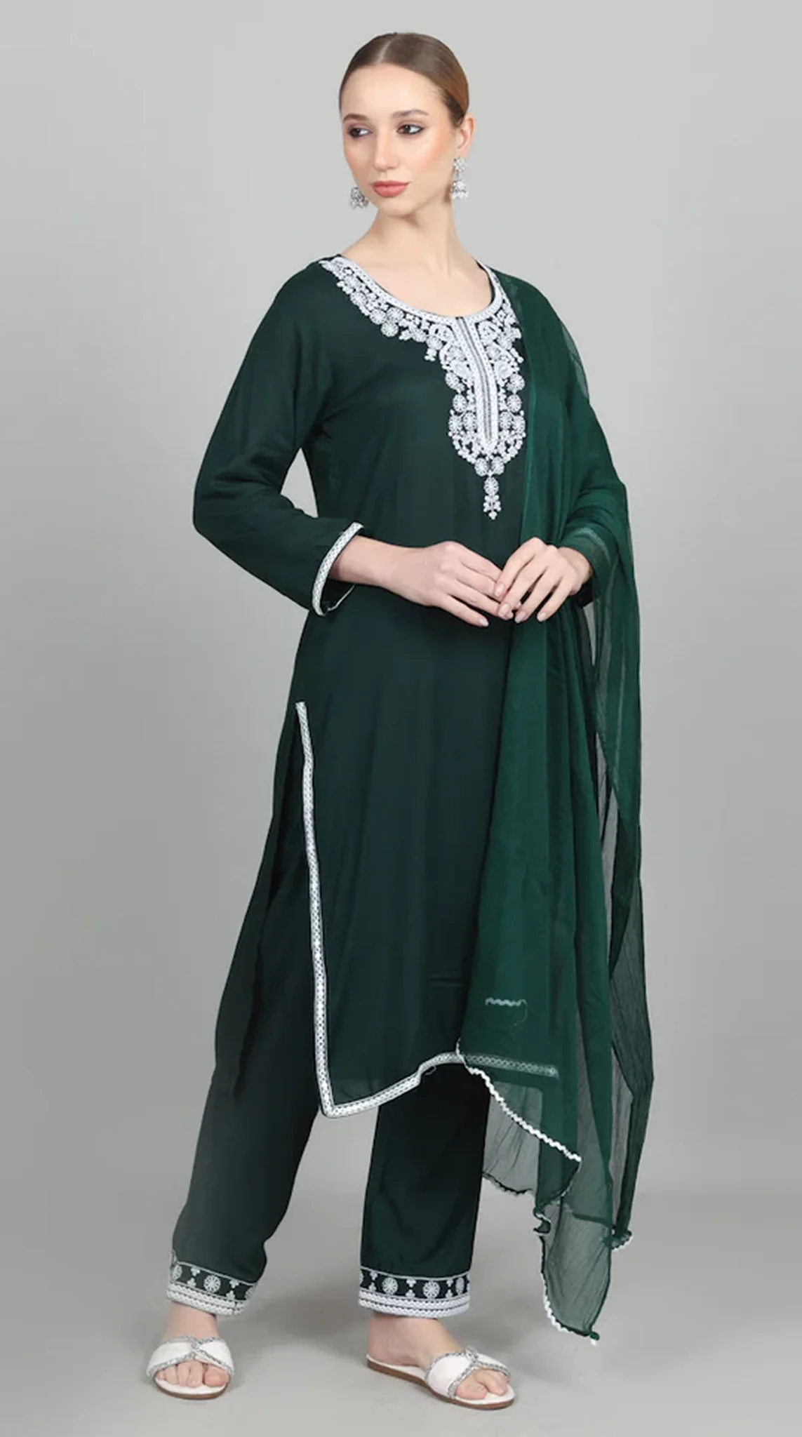 Dark Green Thread Embroidered Suit Set - Image 5