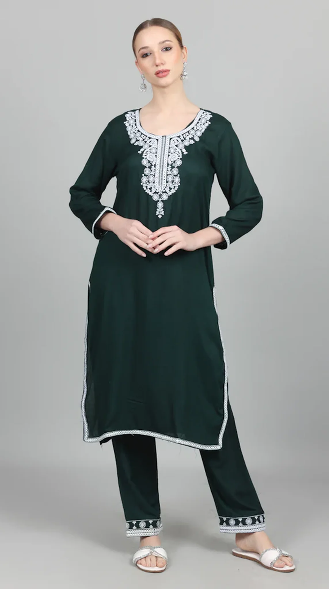 Dark Green Thread Embroidered Suit Set - Image 6