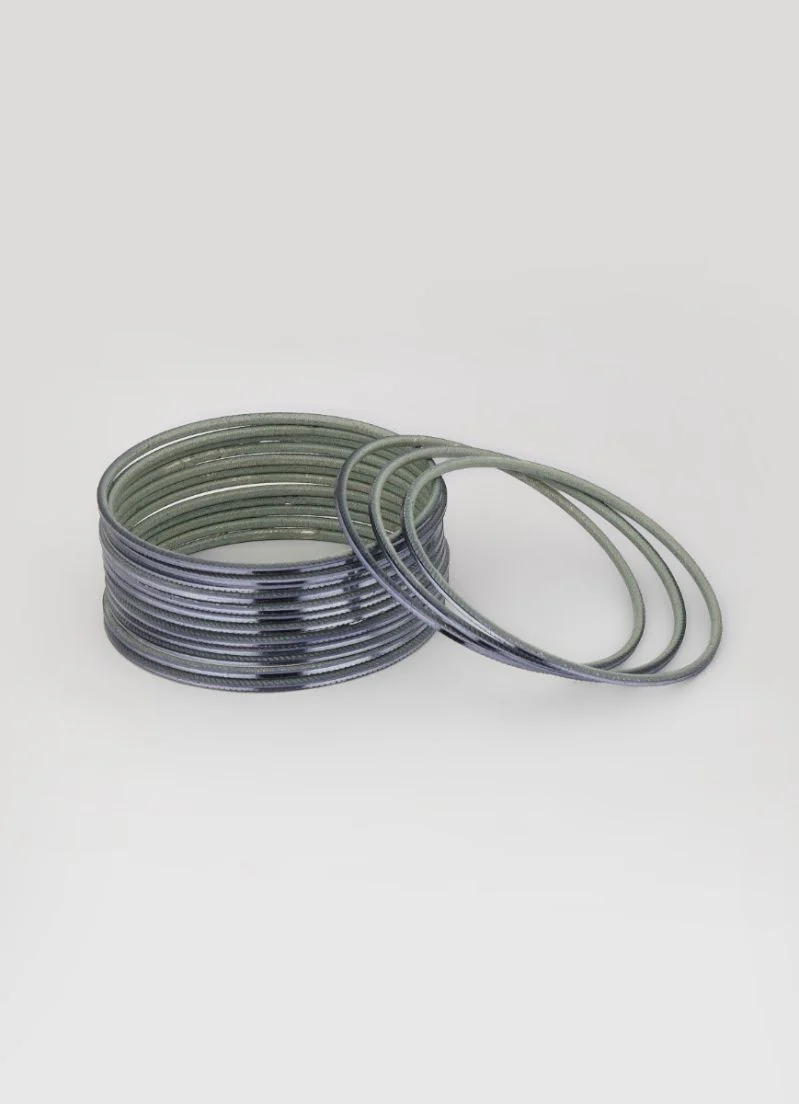 Dark Grey Shiny Bangles â€“ 24 Piece Stackable Set - Image 3
