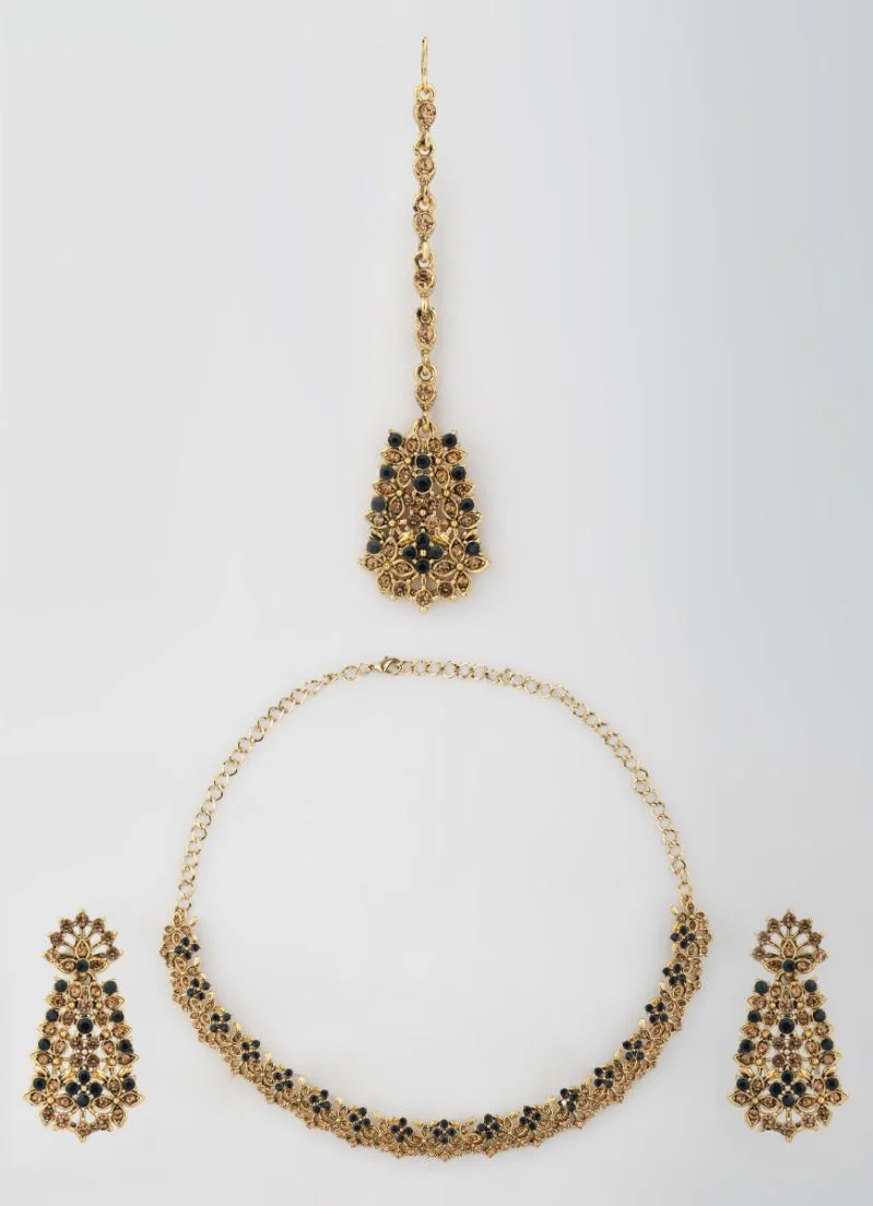 Delicate Gold & Black Diamante Jewelry Set - Image 2