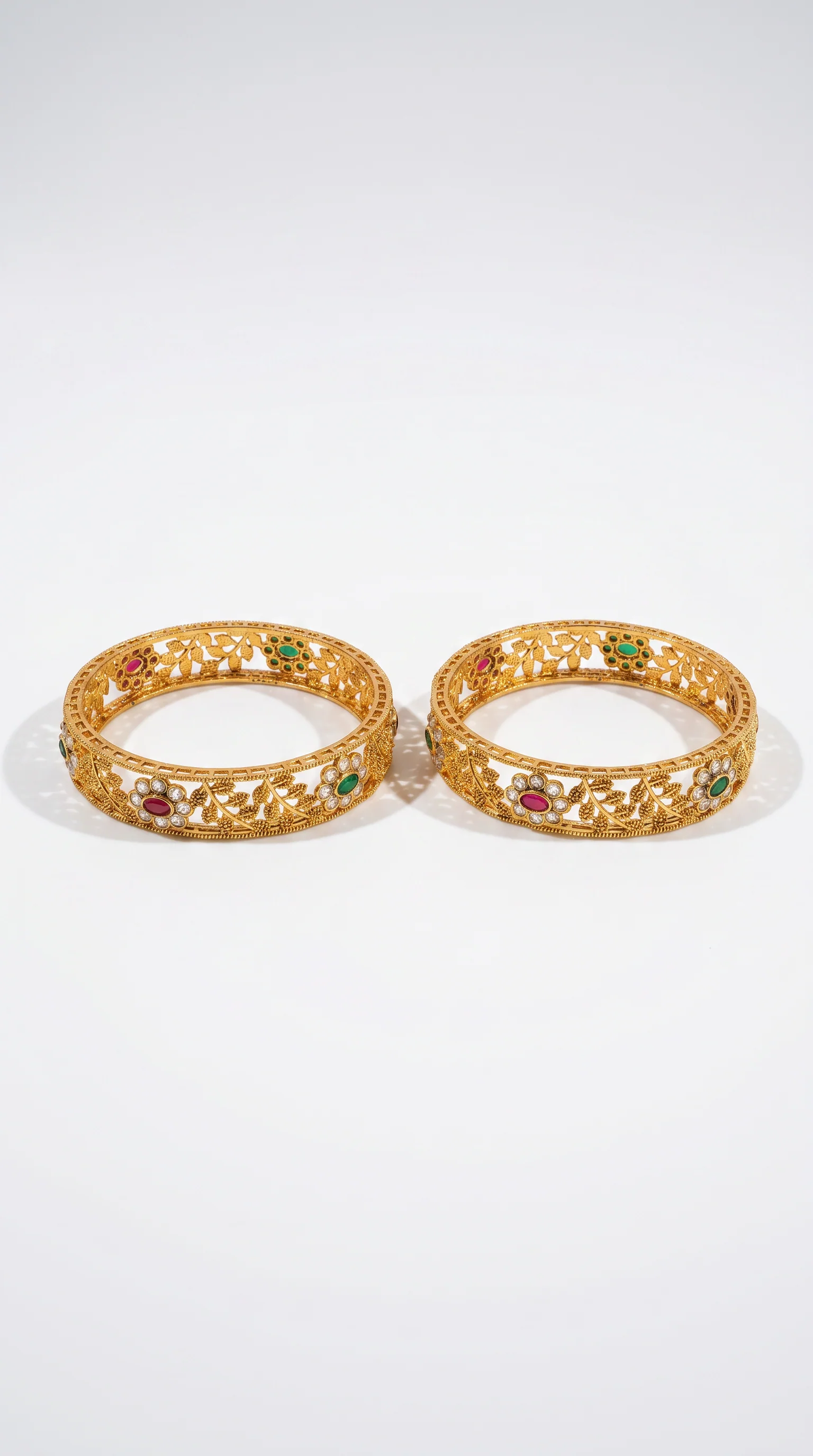 Diamonte and ruby and green diamonte leaf kara set - Image 3