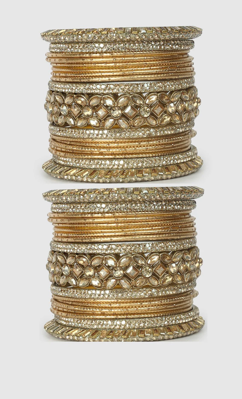 Double Gold Diamante Kara Bangle Set for Women â€“ Bridal Wedding Ethnic Jewellery - Image 2