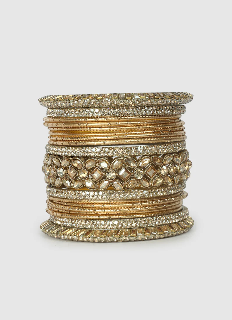 Double Gold Diamante Kara Bangle Set for Women â€“ Bridal Wedding Ethnic Jewellery - Image 3