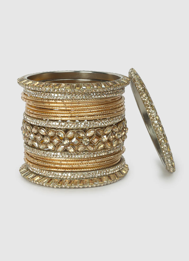 Double Gold Diamante Kara Bangle Set for Women â€“ Bridal Wedding Ethnic Jewellery - Image 4