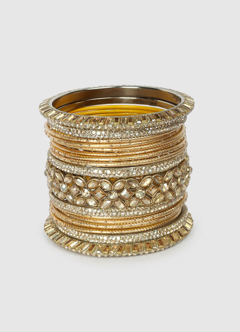 Double Gold Diamante Kara Bangle Set for Women â€“ Bridal Wedding Ethnic Jewellery - Image 5