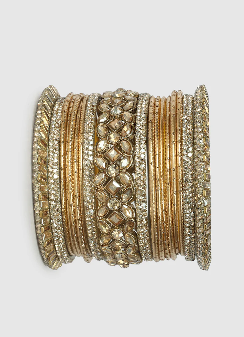 Double Gold Diamante Kara Bangle Set for Women â€“ Bridal Wedding Ethnic Jewellery - Image 6