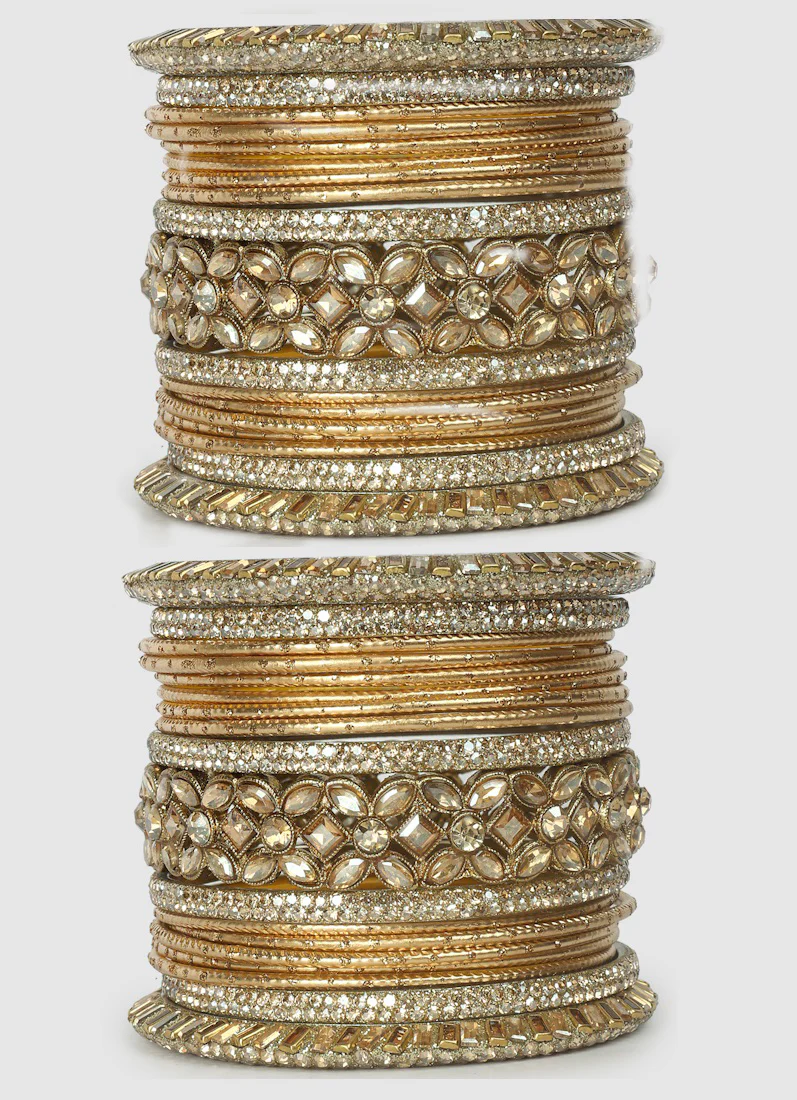 Double Gold Diamante Kara Bangle Set for Women â€“ Bridal Wedding Ethnic Jewellery - Image 7