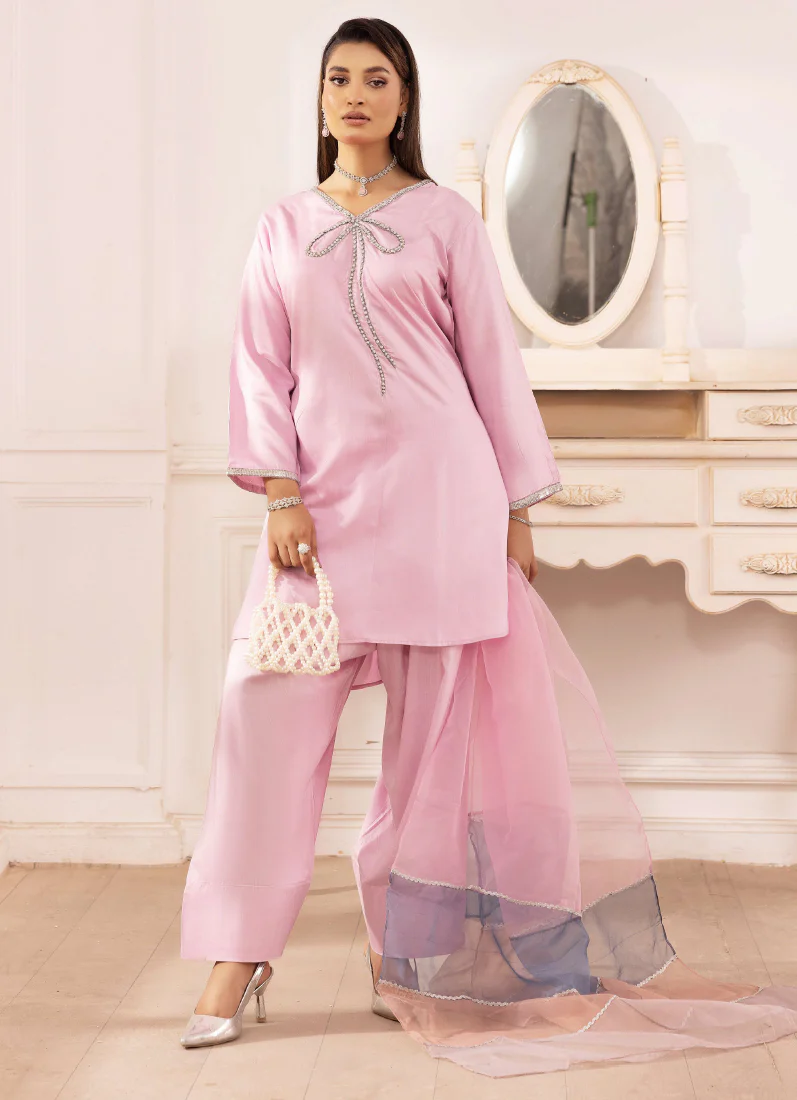 Elegant Light Pink Viscose Suit Set - Image 3