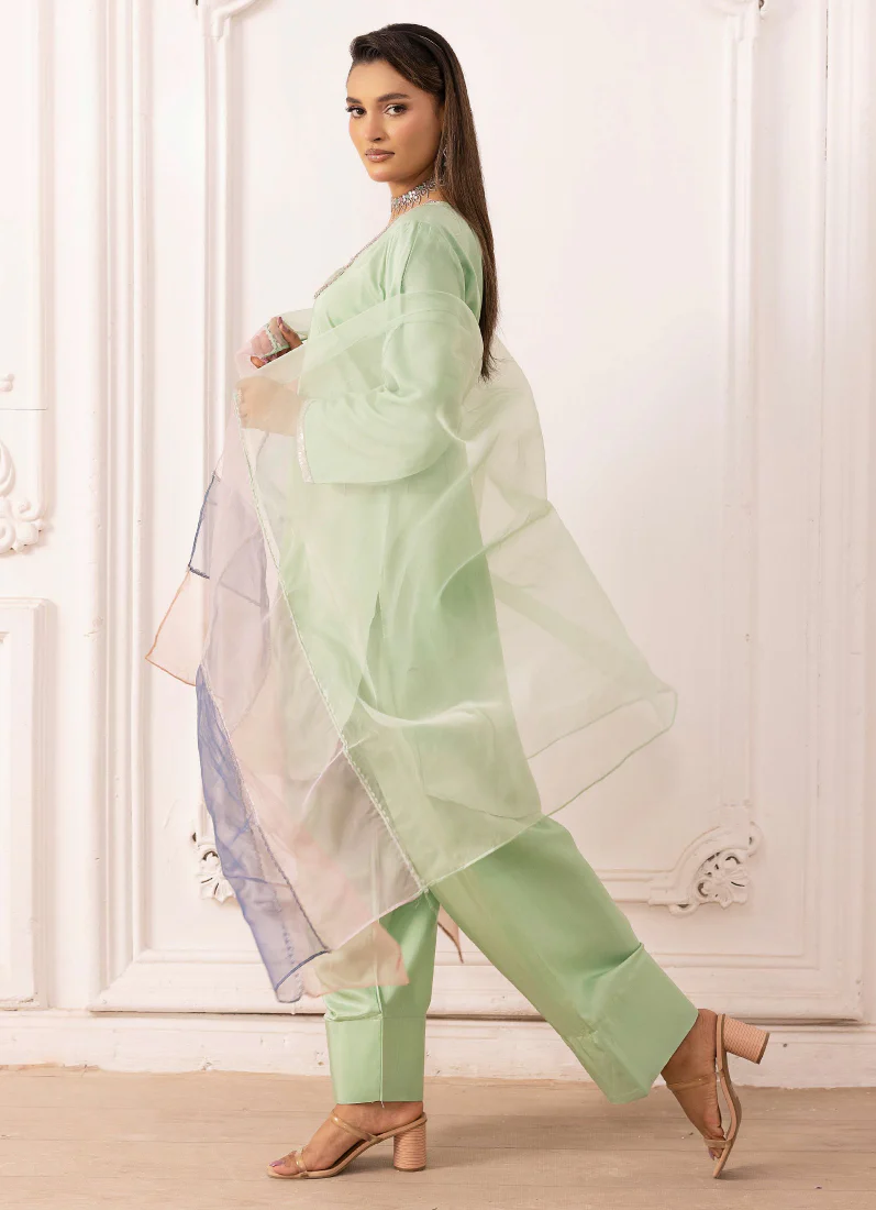 Elegant Mint Green Viscose Suit Set - Image 2