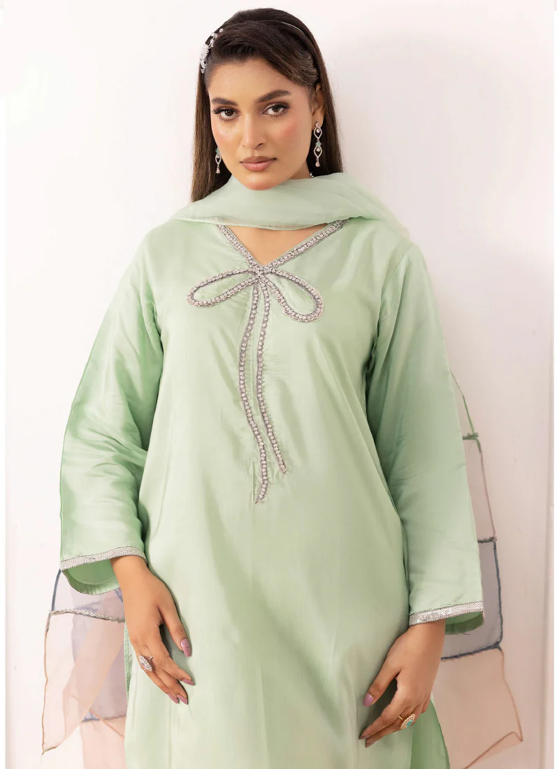 Elegant Mint Green Viscose Suit Set - Image 4