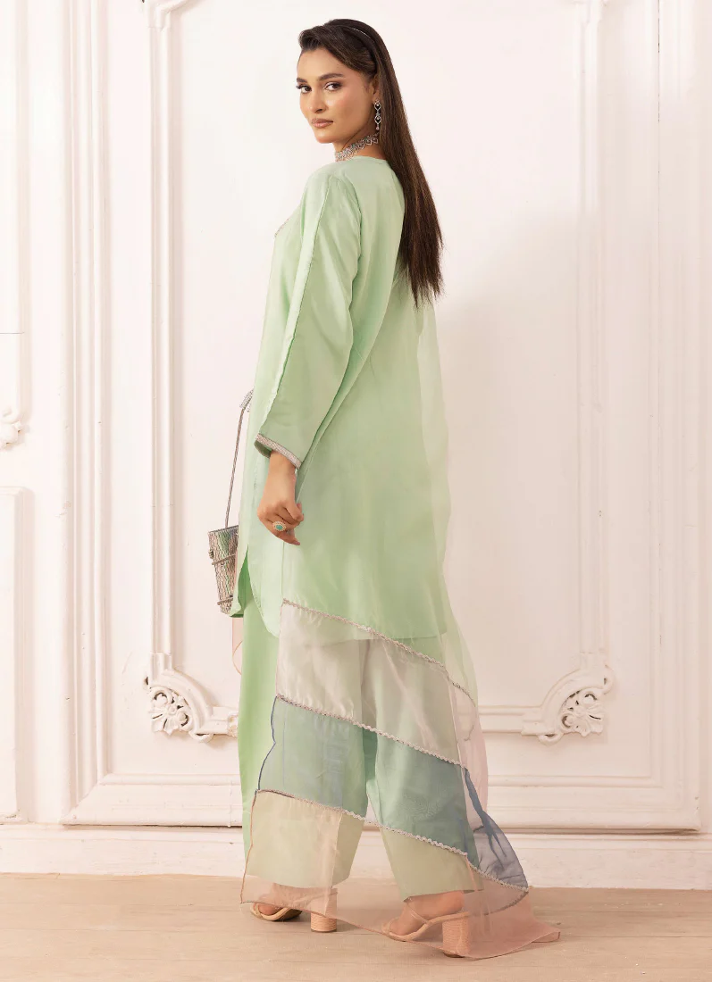 Elegant Mint Green Viscose Suit Set - Image 5