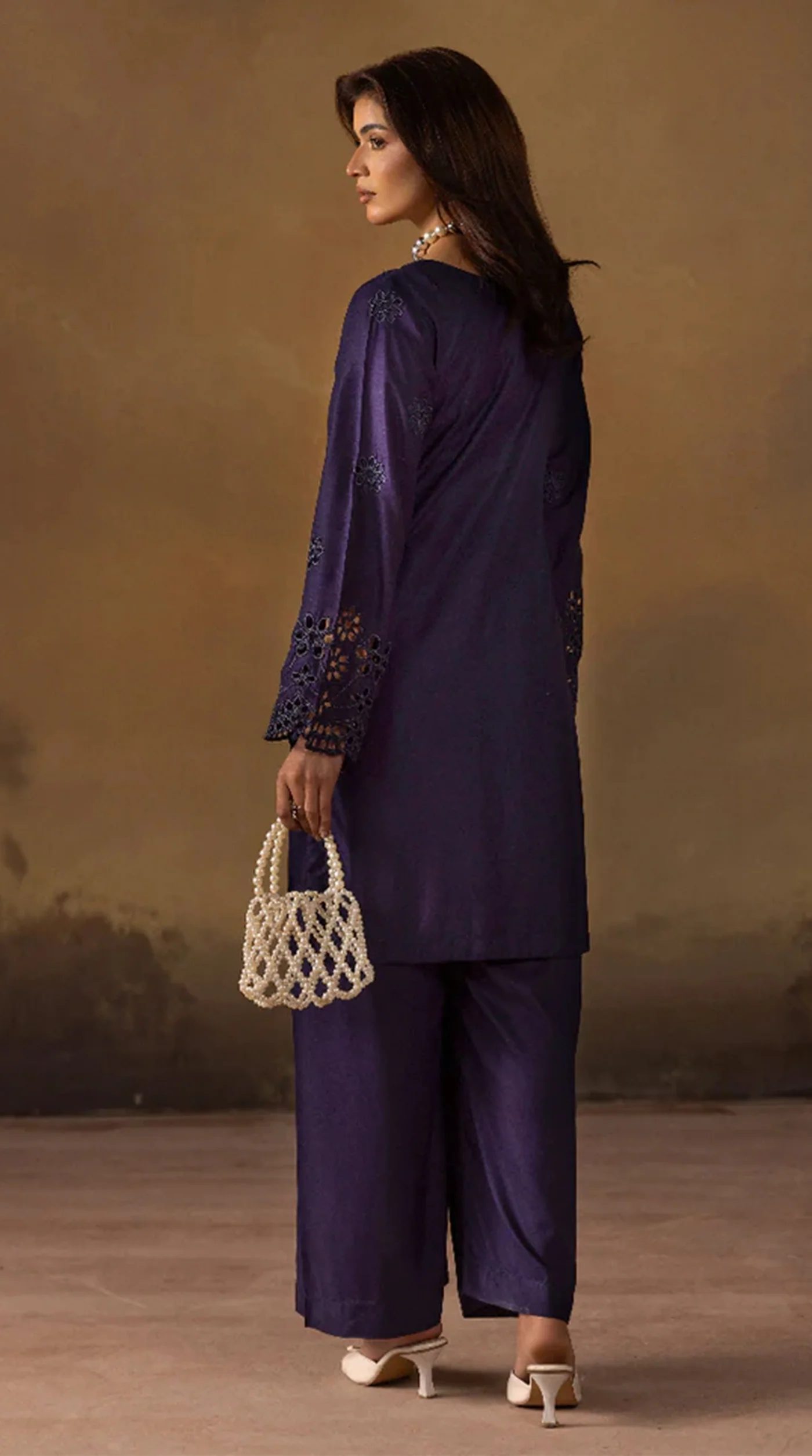 Elegant Navy Blue Linen Chikankari Co-Ord Set for Women - Image 3