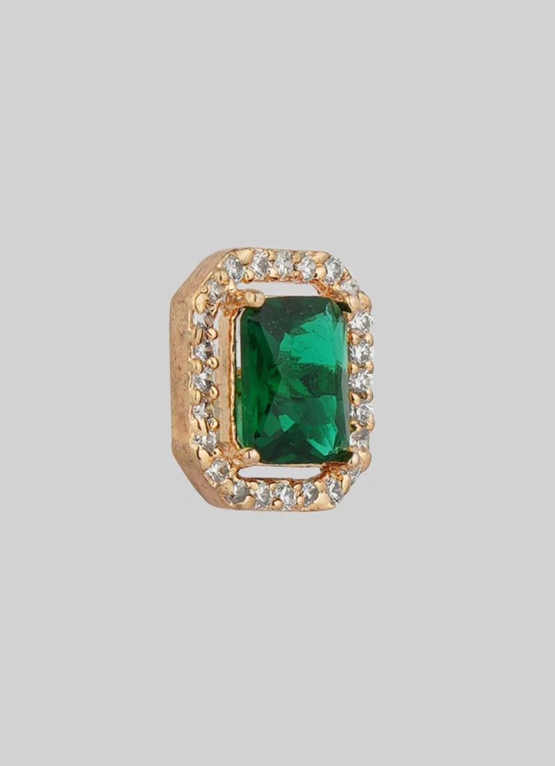 Emerald Green Stone and Diamante Stud Earrings - Image 3