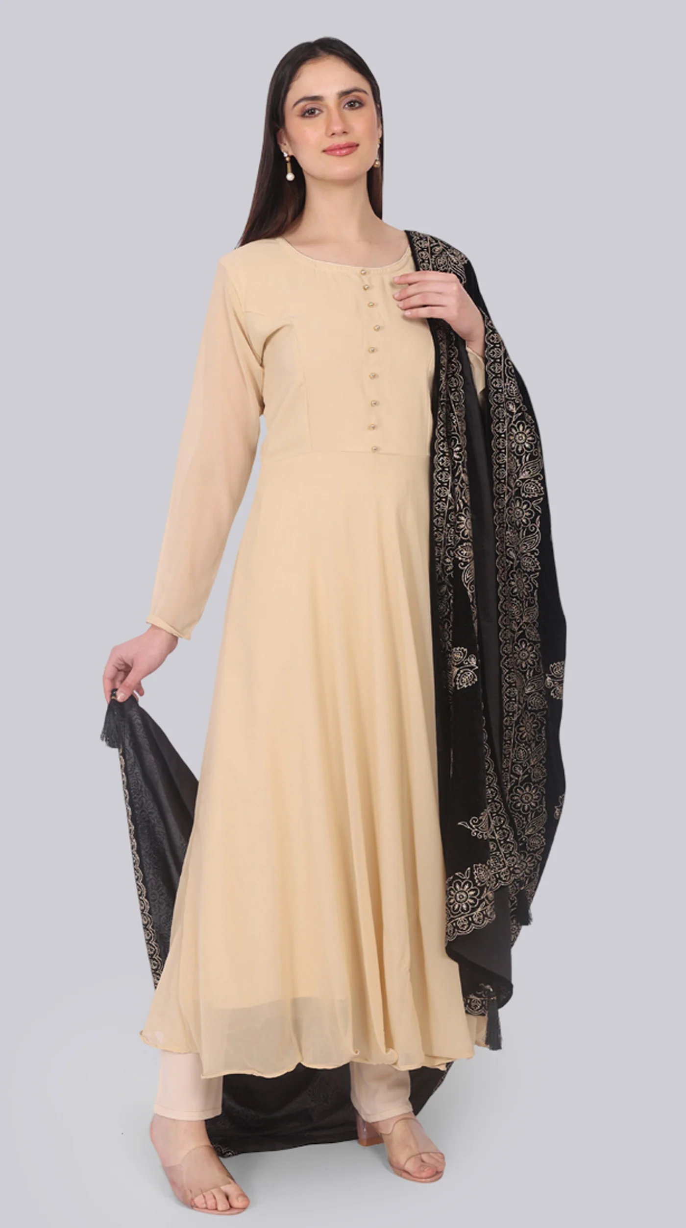 Georgette Beige Bias-Cut Suit Set - Image 2
