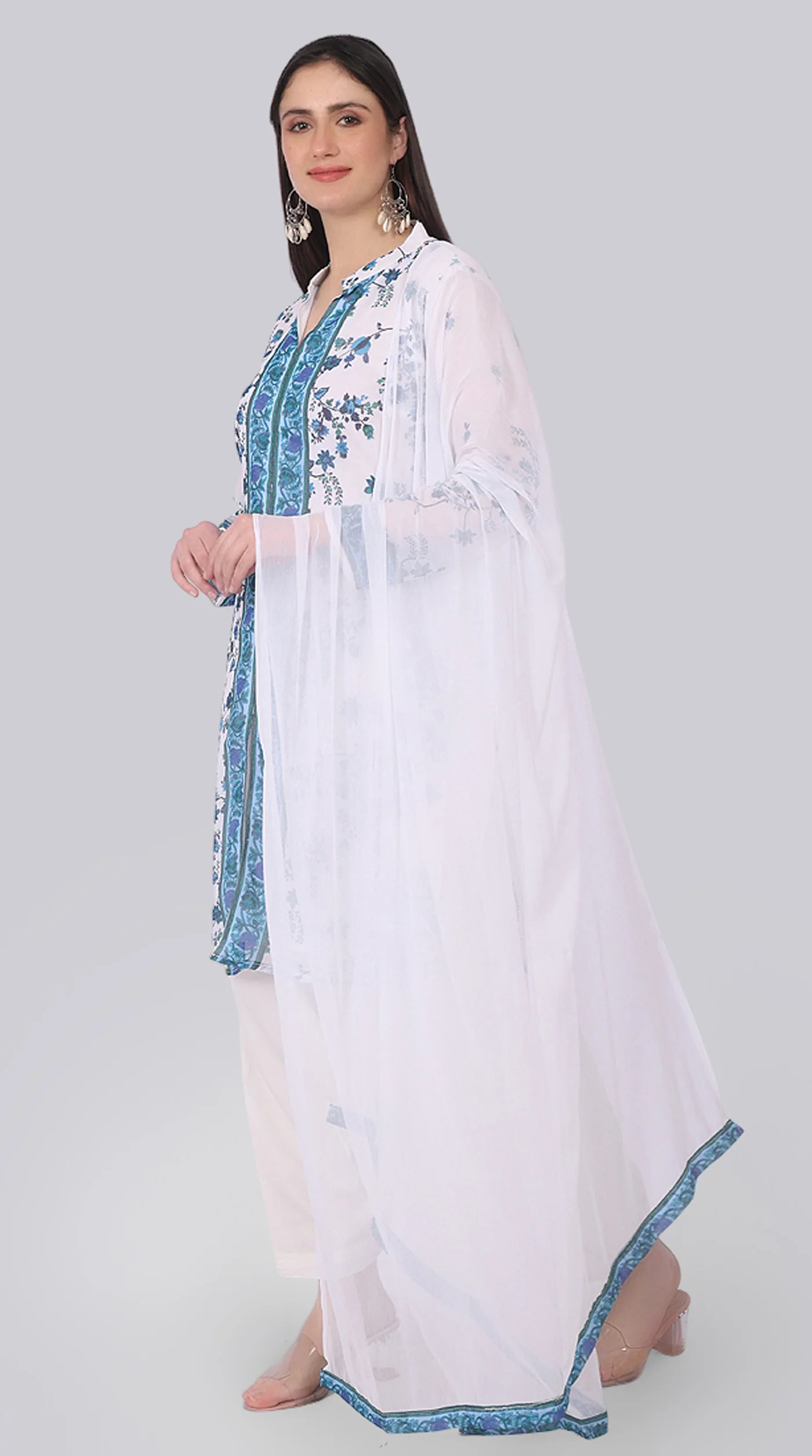 Georgette Floral Printed White Suit Set - Image 2