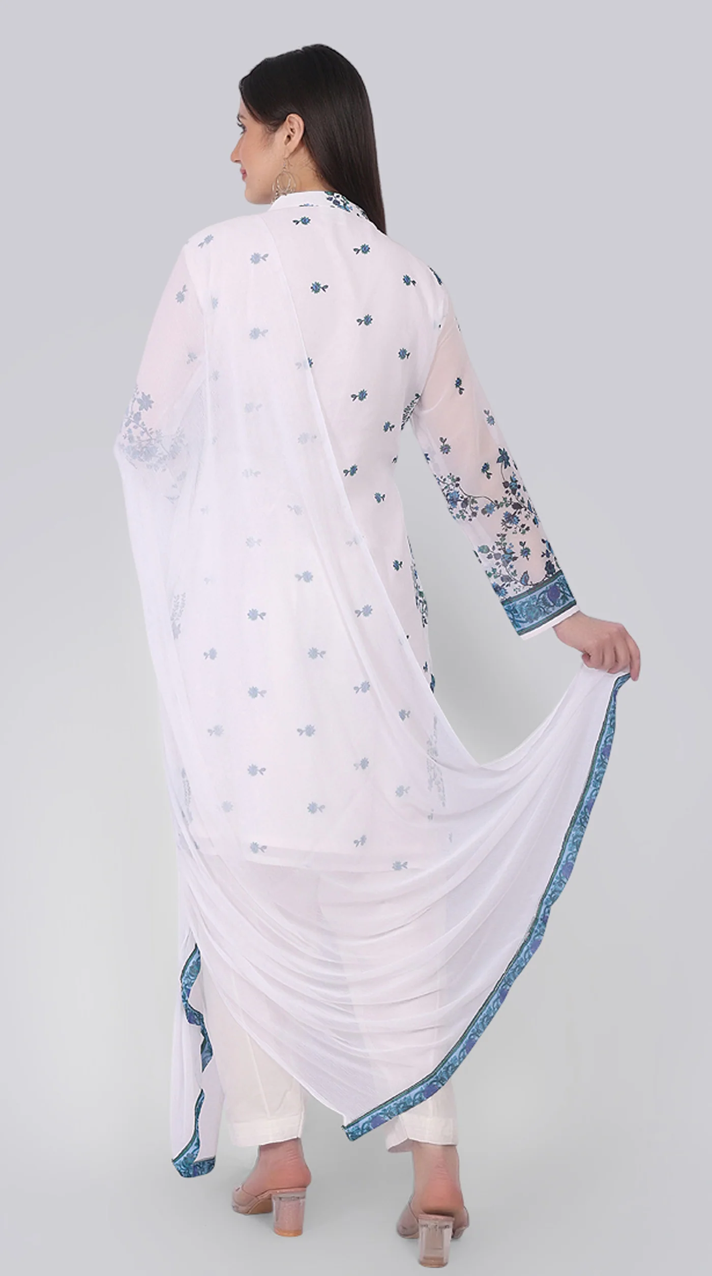 Georgette Floral Printed White Suit Set - Image 6
