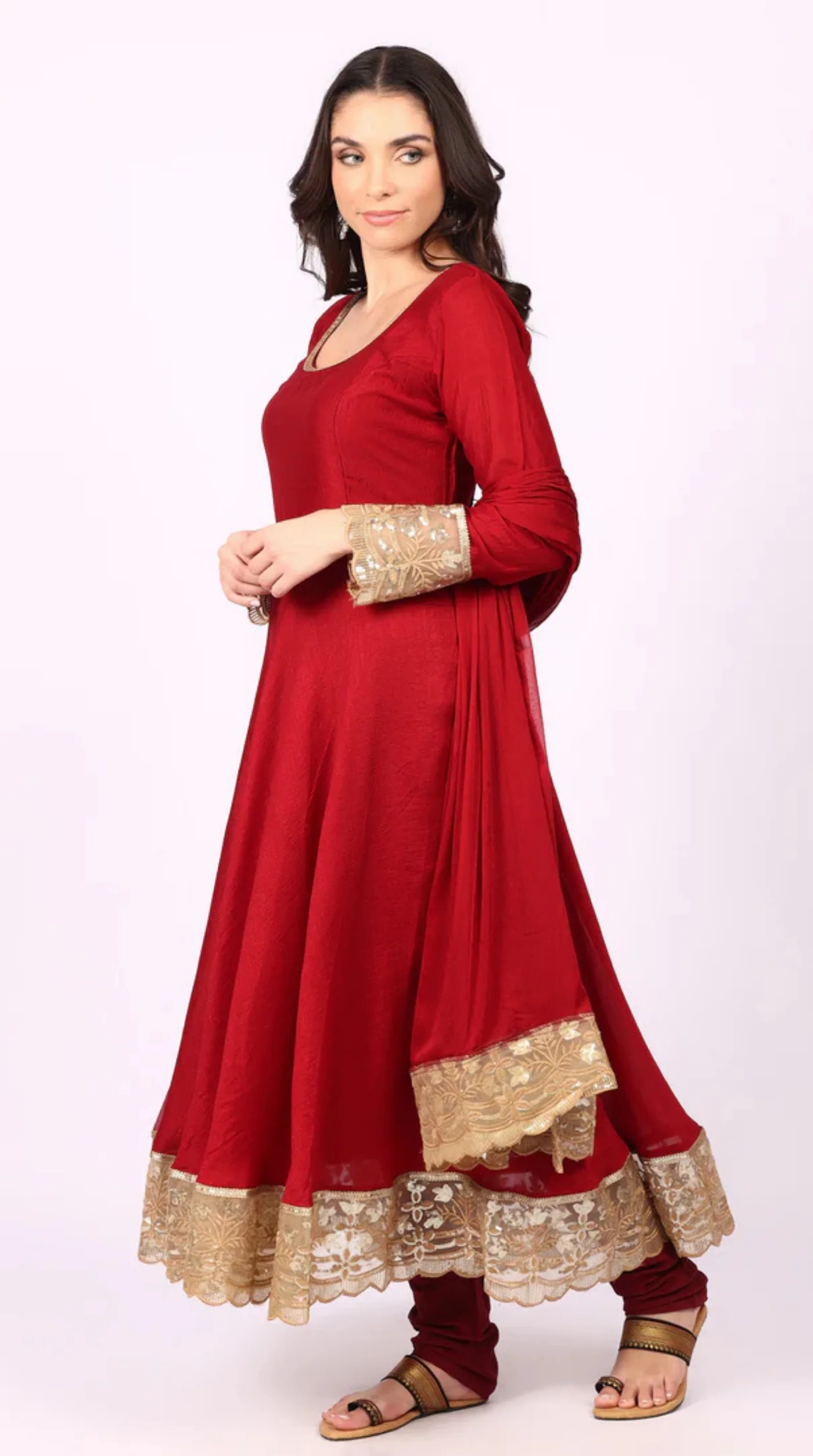 Georgette Maroon Vichitra Bias Cut Suit Set - Image 2