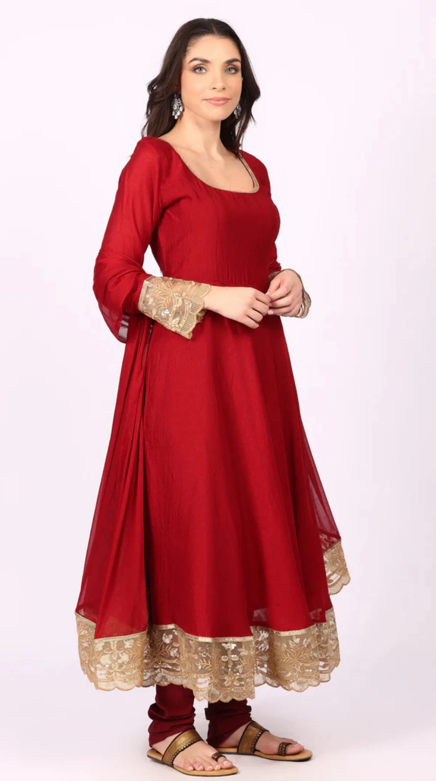 Georgette Maroon Vichitra Bias Cut Suit Set - Image 3