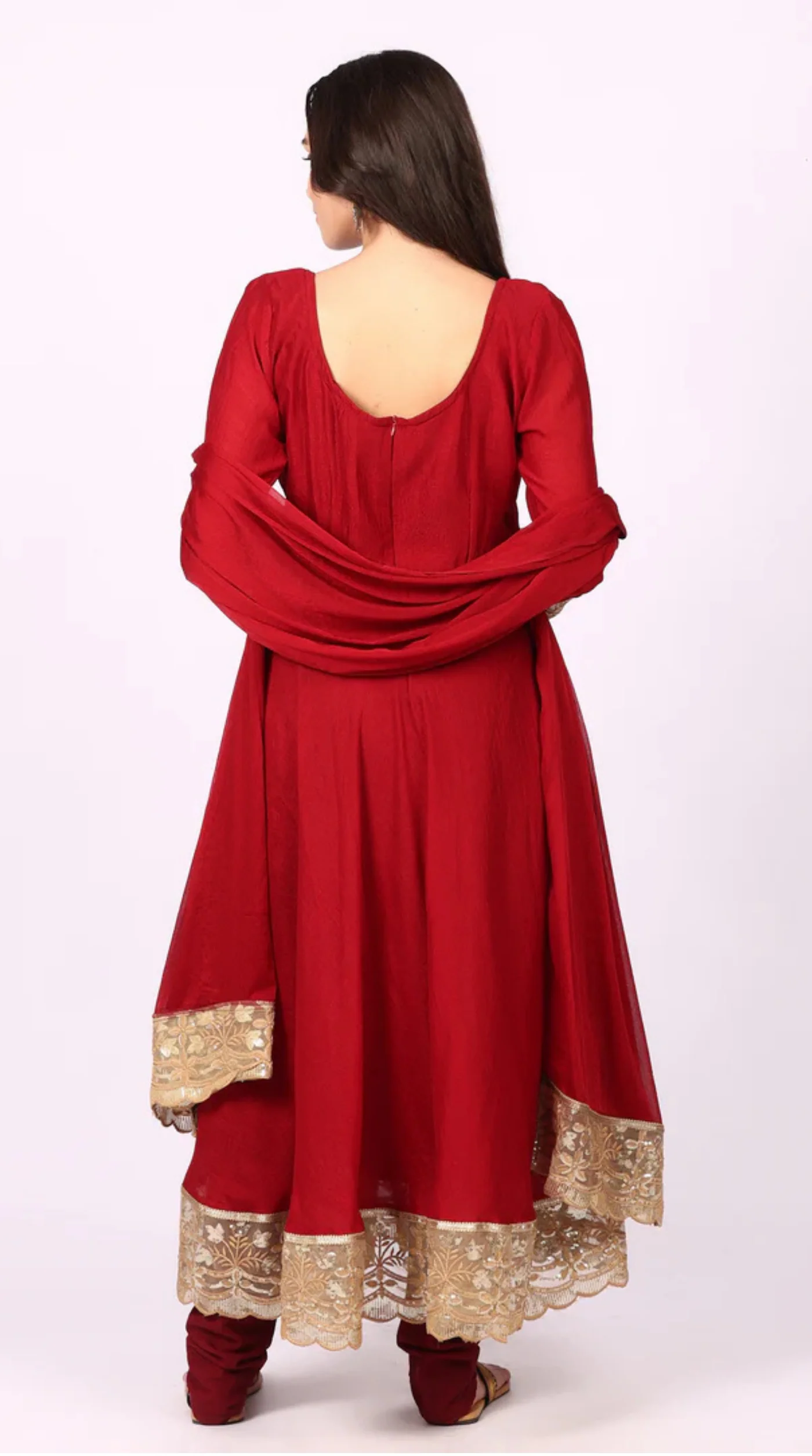 Georgette Maroon Vichitra Bias Cut Suit Set - Image 5
