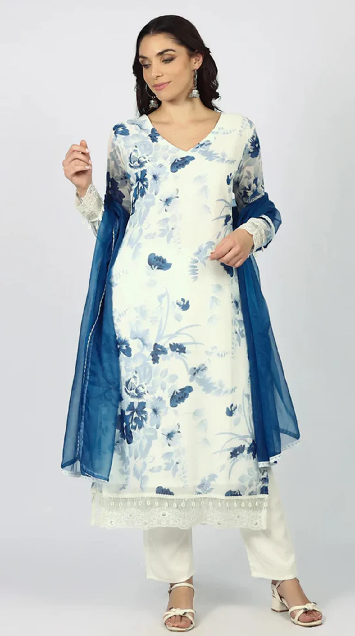 Georgette Printed White   Suit Set - Image 2