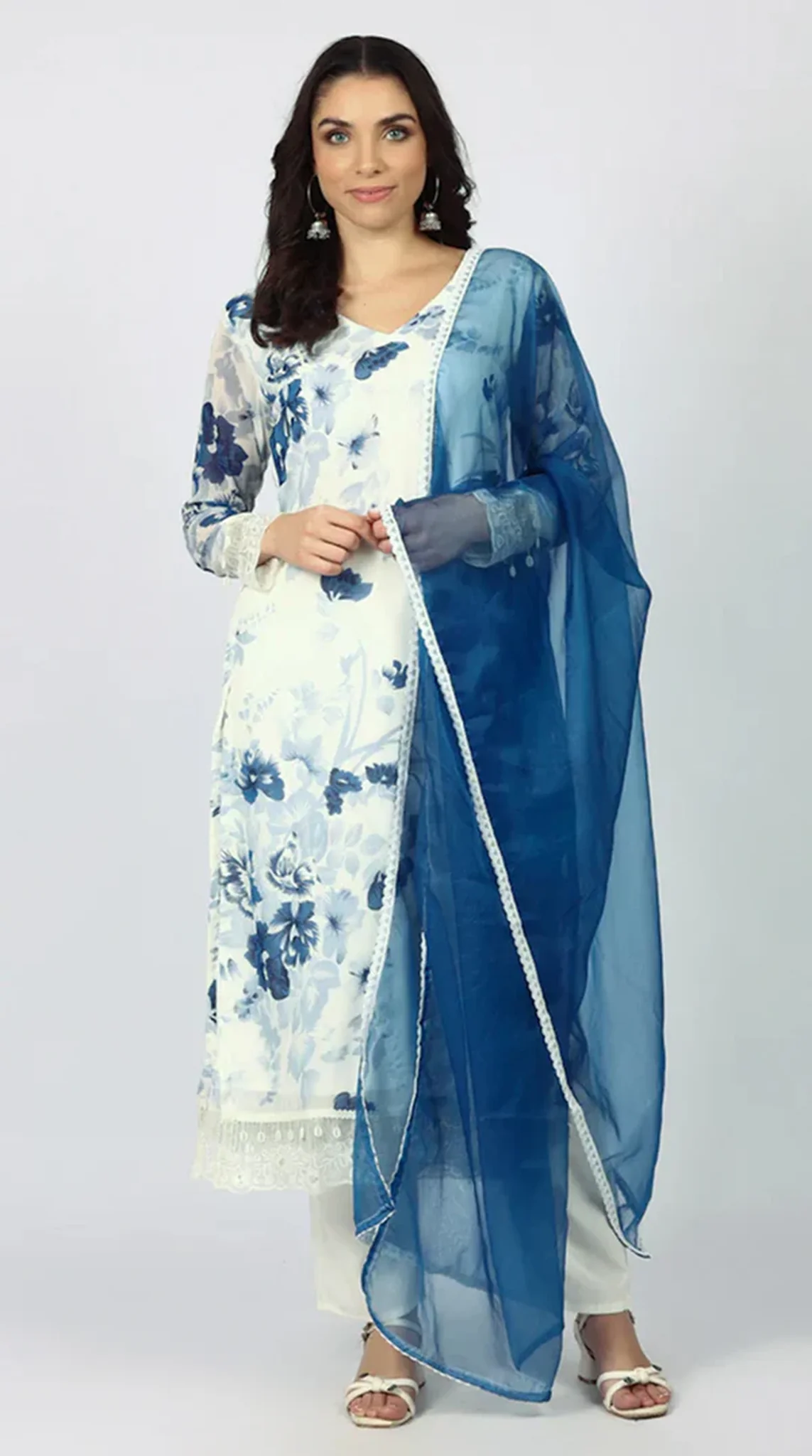 Georgette Printed White   Suit Set - Image 3