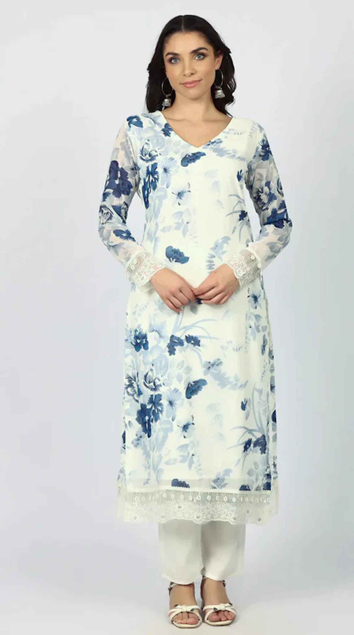 Georgette Printed White   Suit Set - Image 5