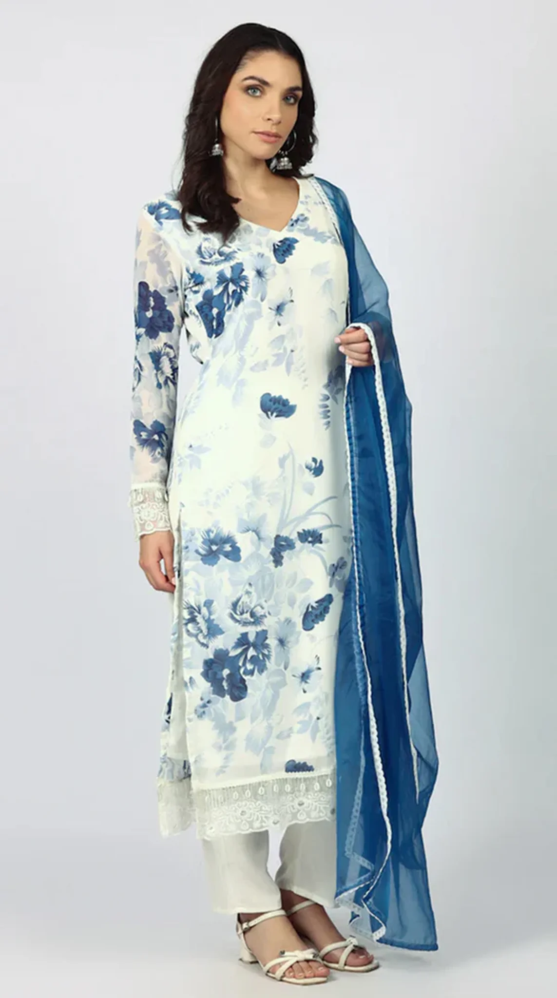 Georgette Printed White   Suit Set - Image 7
