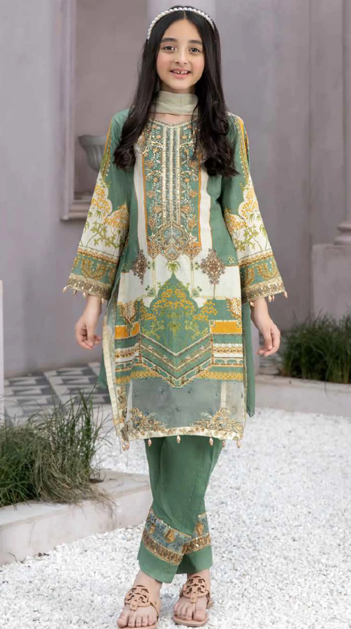 Girls Embroidered Straight Cut Suit Set - Image 2