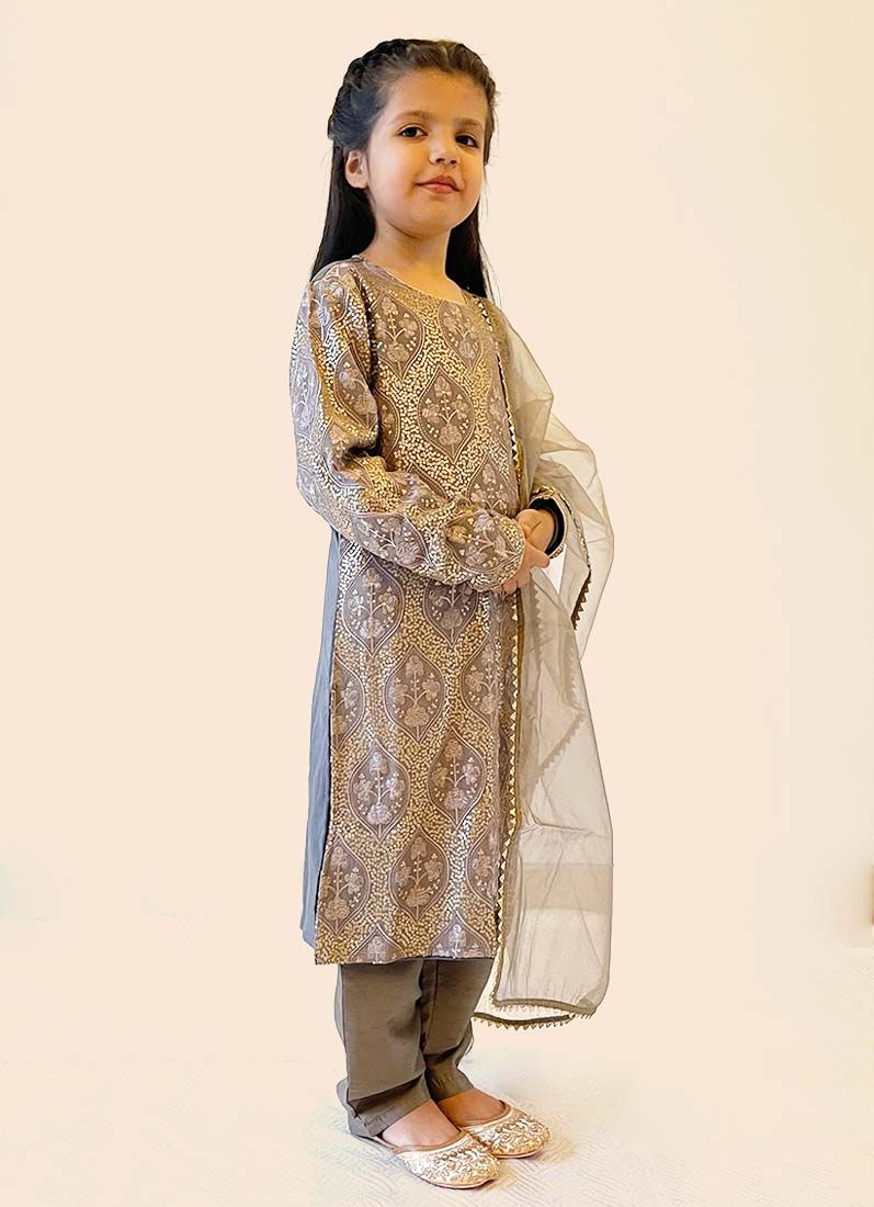 Girls Grey Sequin Chinon Straight Cut Suit Set - Image 2