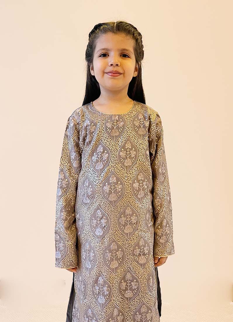 Girls Grey Sequin Chinon Straight Cut Suit Set - Image 5