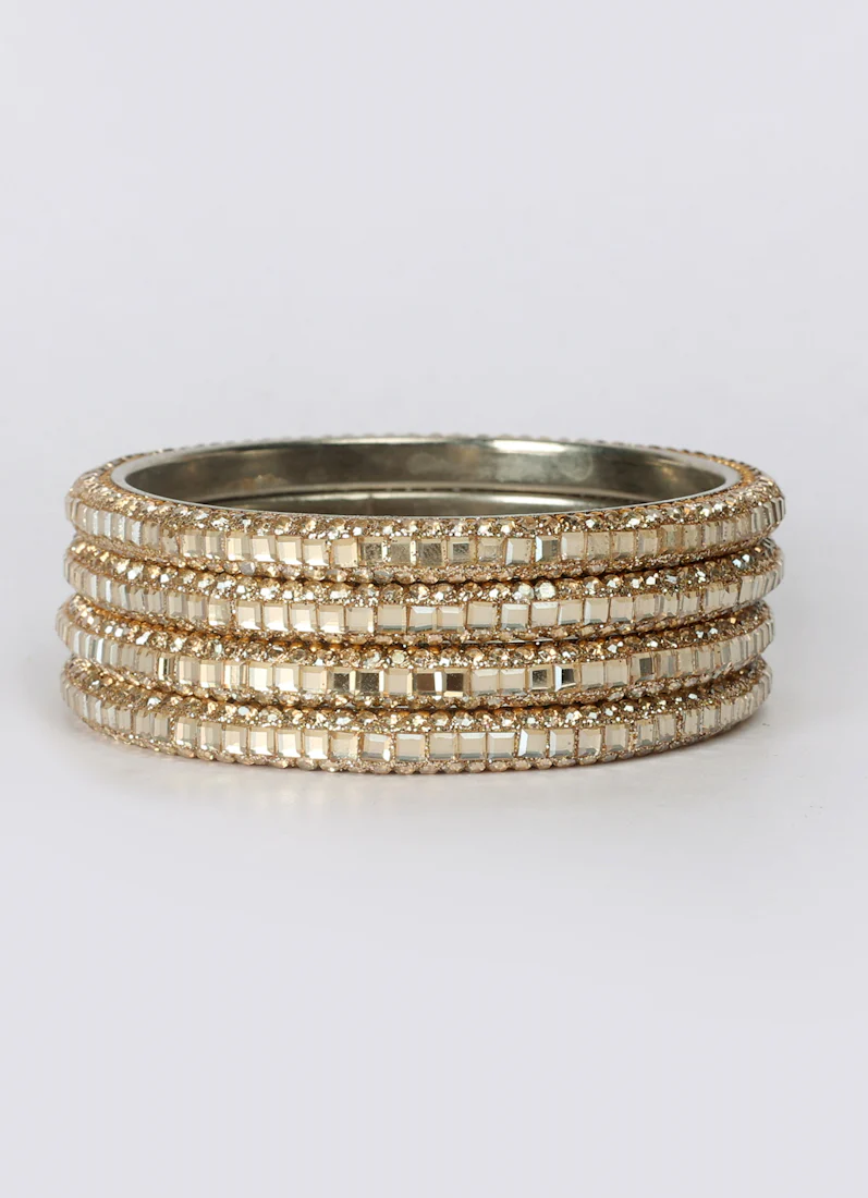 Gold Colour Bangle Set with Diamante Work - Image 2