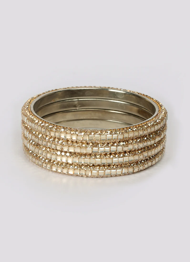 Gold Colour Bangle Set with Diamante Work - Image 3