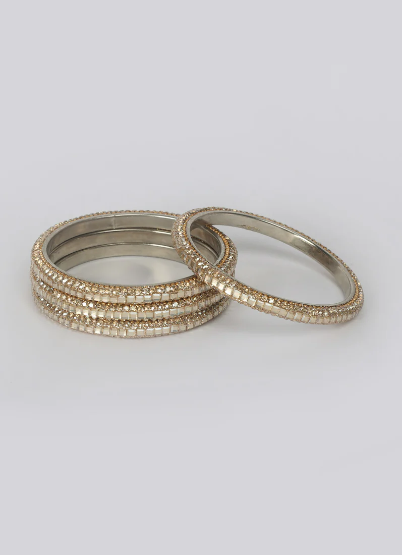 Gold Colour Bangle Set with Diamante Work - Image 4