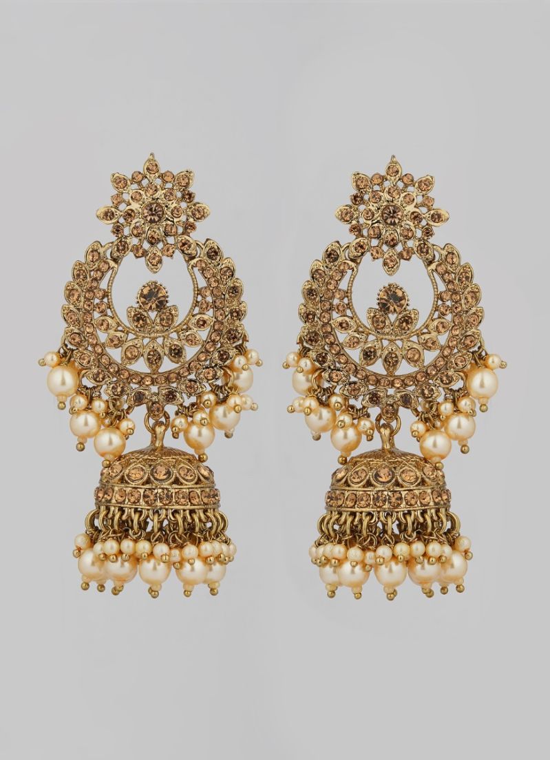 Gold Crystal Pearl Jumki and Tikka Set - Image 2