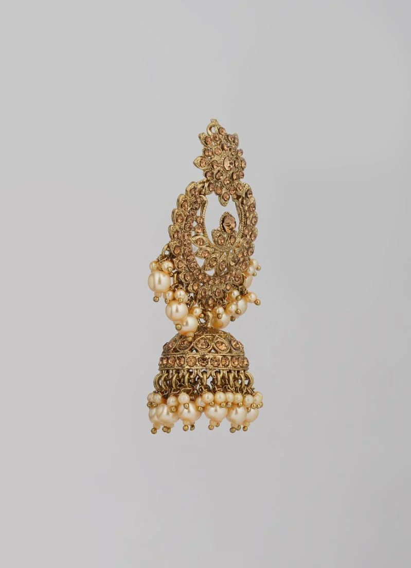 Gold Crystal Pearl Jumki and Tikka Set - Image 3