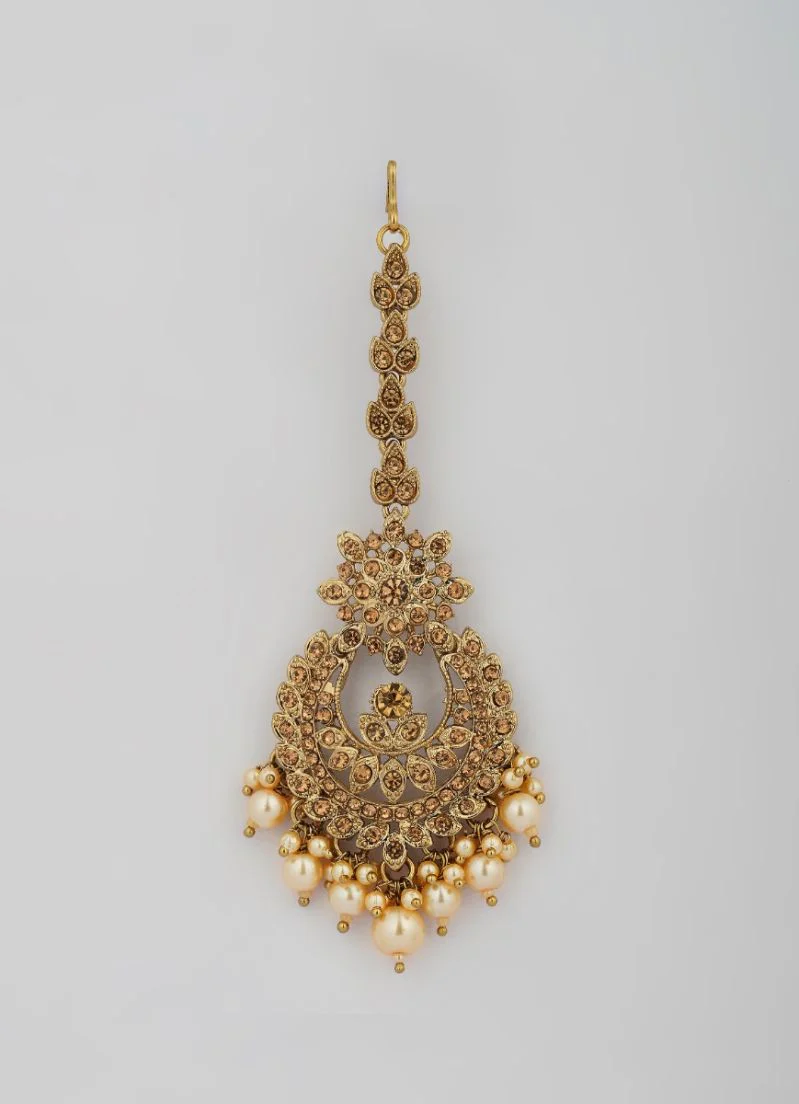 Gold Crystal Pearl Jumki and Tikka Set - Image 4