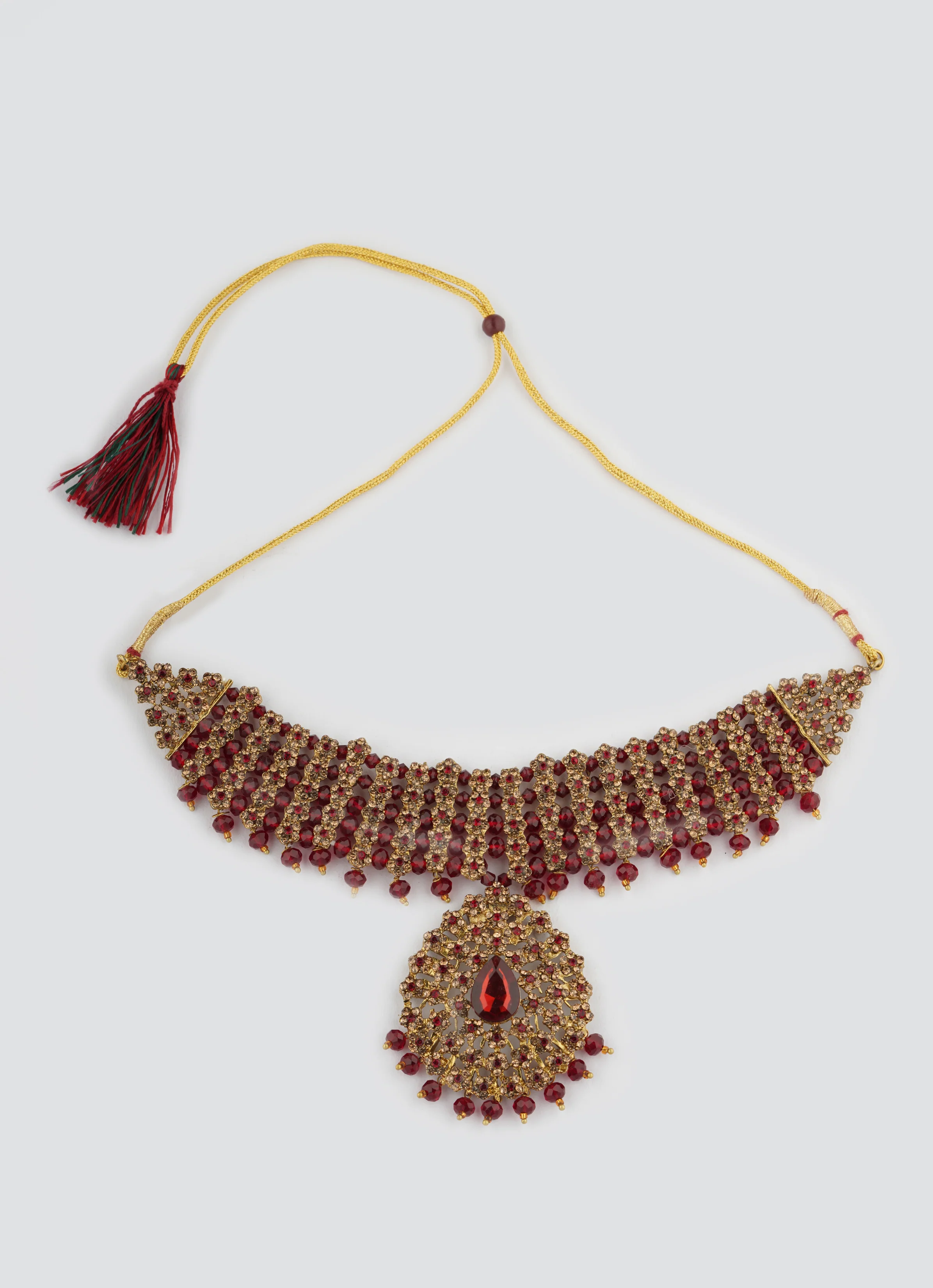 Gold Diamante Bridal Jewelry Set with Maroon Crystal Beads - Complete Wedding Set - Image 10