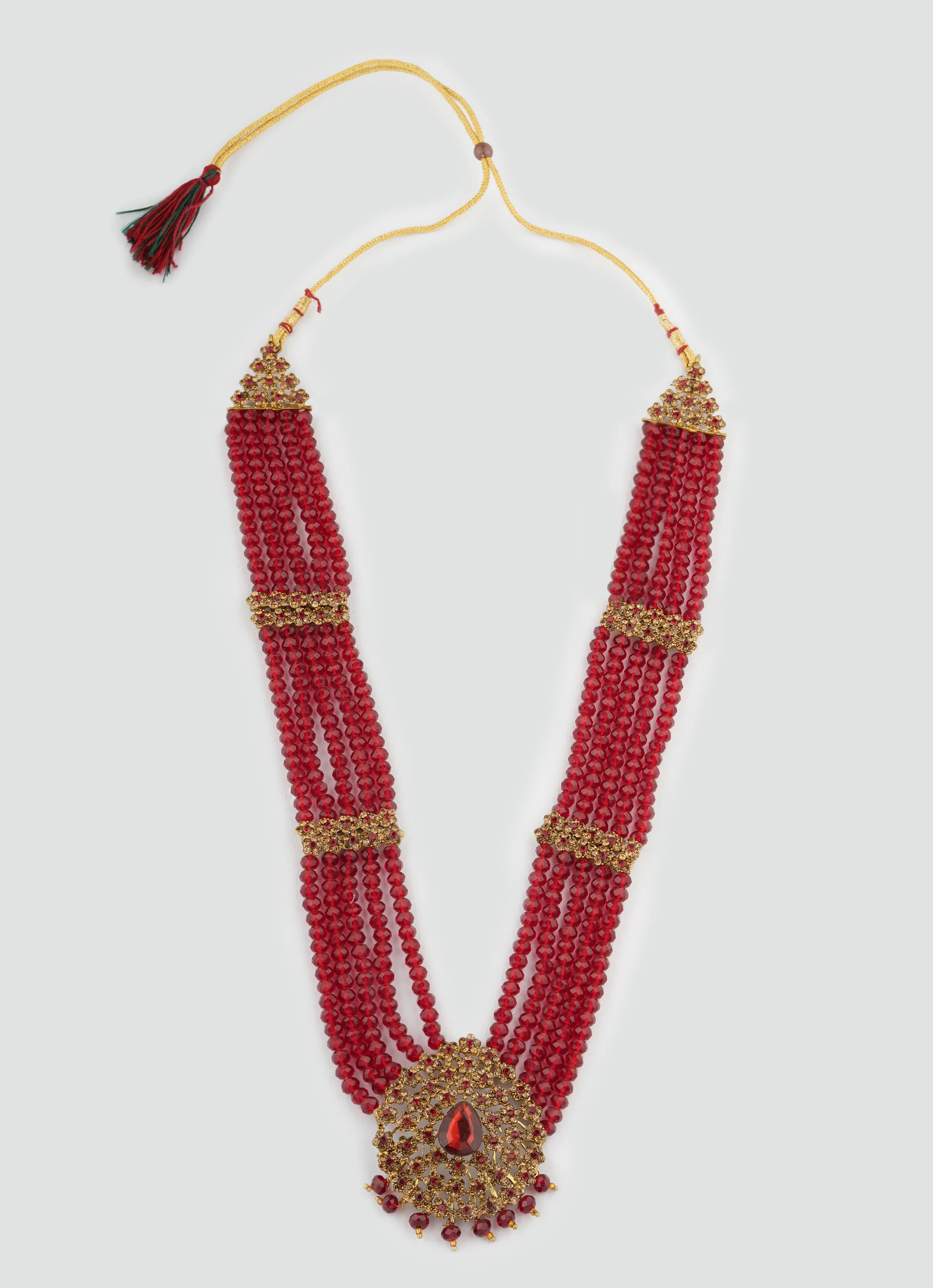 Gold Diamante Bridal Jewelry Set with Maroon Crystal Beads - Complete Wedding Set - Image 3