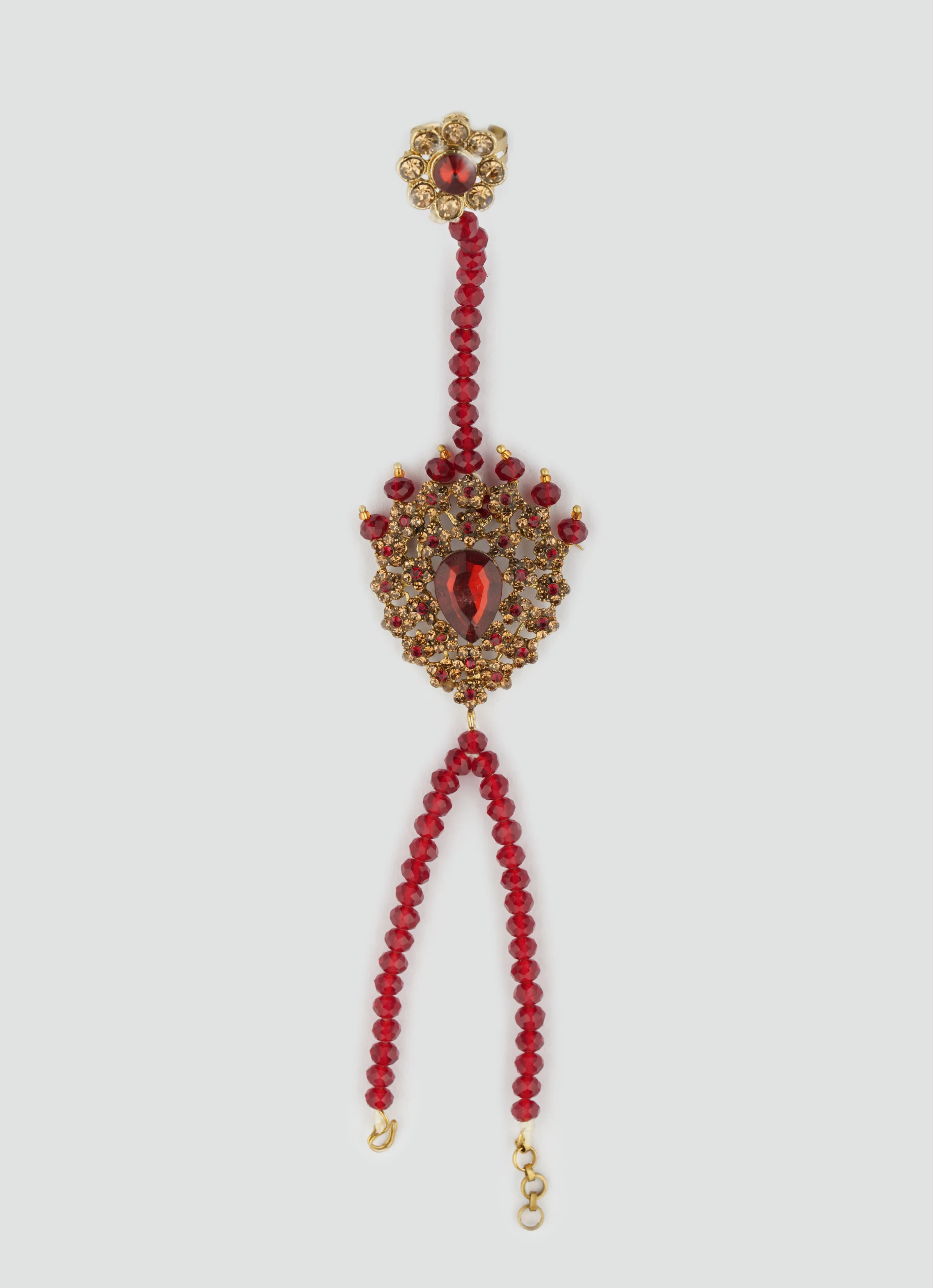 Gold Diamante Bridal Jewelry Set with Maroon Crystal Beads - Complete Wedding Set - Image 4